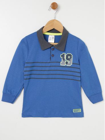 Polo Manga Longa Infantil Para Menino - Azul