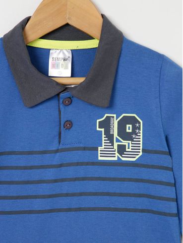 Polo Manga Longa Infantil Para Menino - Azul