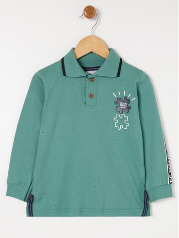 Polo Manga Longa Infantil Para Menino - Verde