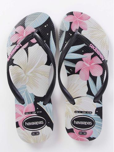 Chinelo Havaianas Slim Floral Feminino Preto/Rosa