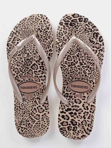 Chinelo Havaianas Slim Animals Feminino Bege/Dourado