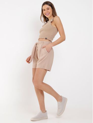 Short com Amarração Feminino Bege