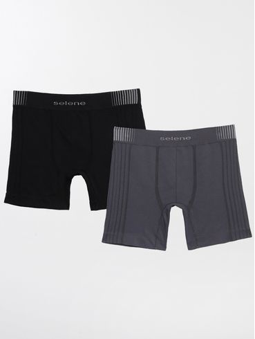 Kit com 02 Cuecas Boxer Selene Masculinas Preto/Chumbo