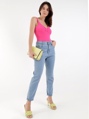 Body Malha Canelada Feminino Rosa