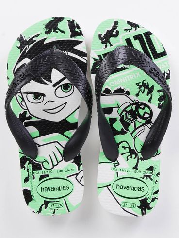 Chinelo Havaianas Ben 10 Infantil Para Menino - Branco/Preto