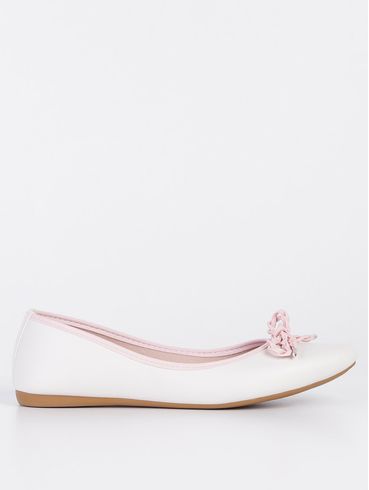 Sapatilha Bico Fino Feminina Off White/Rosa