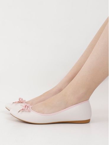 Sapatilha Bico Fino Feminina Off White/Rosa