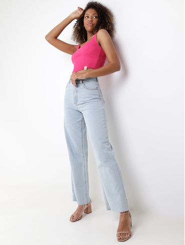 Top Cropped de Tricot Feminino Rosa Pink
