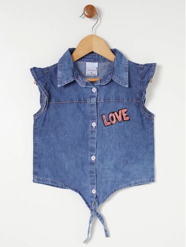 Camisa Jeans Infantil Para Menina - Azul