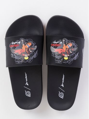 Chinelo Slide Rider Naruto Juvenil Para Menino - Preto/Laranja