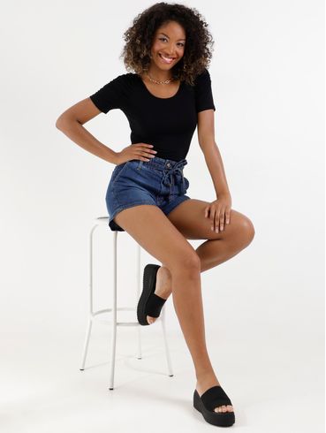 Short Jeans Clochard Feminino Azul