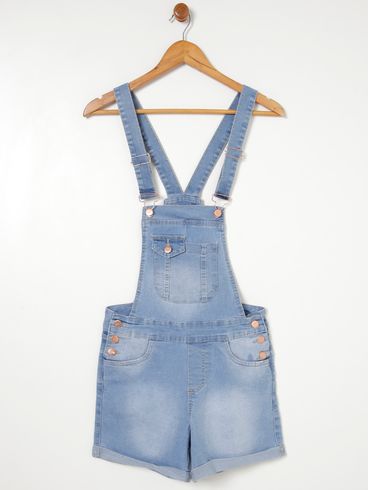 Macacão Jardineira Jeans Feminino Azul