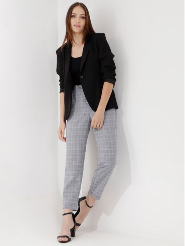 Calça de Alfaiataria Xadrez Autentique Feminina Cinza