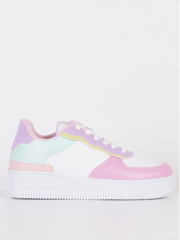 Tênis Flatform Juvenil Para Menina - Branco/Rosa/Lilás