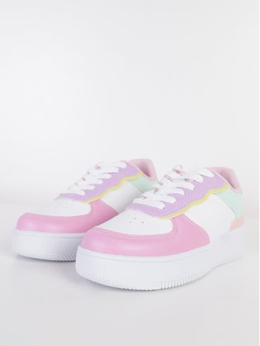 Tênis Flatform Juvenil Para Menina - Branco/Rosa/Lilás