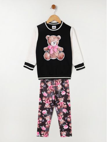 Conjunto Moletom Infantil Para Menina - Preto