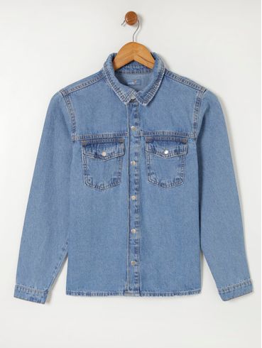 Camisa Jeans Vels Juvenil Para Menino - Azul