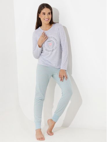 Pijama Longo Feminino Cinza