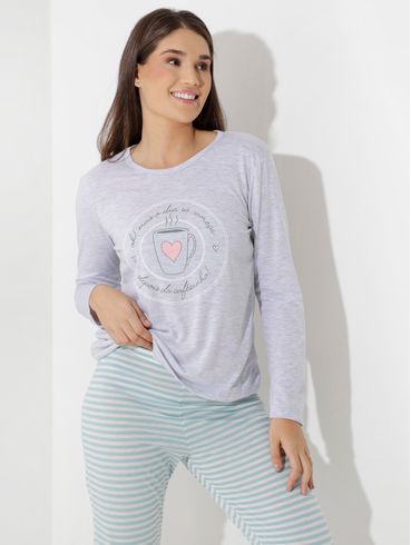 Pijama Longo Feminino Cinza