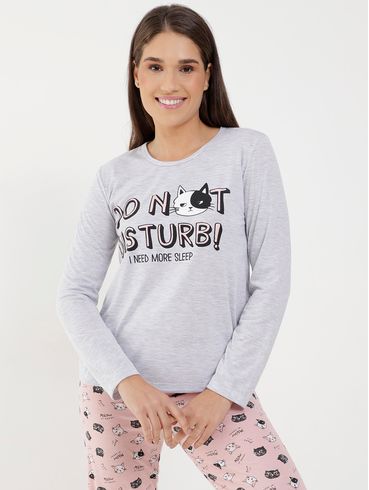 Pijama Longo Feminino Cinza