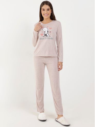 Pijama Longo Snoopy Feminino Rose