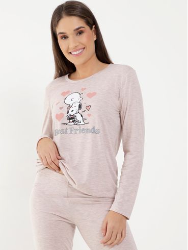 Pijama Longo Snoopy Feminino Rose