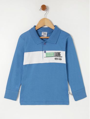 Polo Manga Longa Infantil Para Menino - Azul