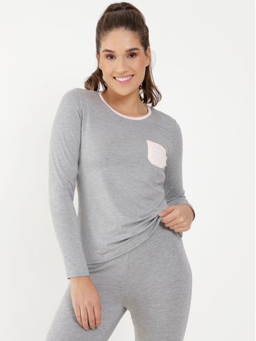 Pijama Longo Feminino Cinza