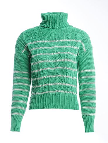 Blusão de Tricot Listrado Feminino Verde
