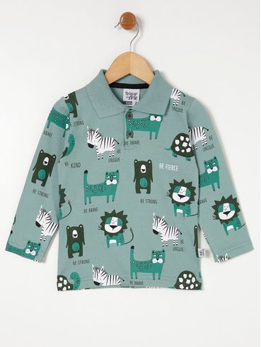 Polo Manga Longa Infantil Para Menino - Verde