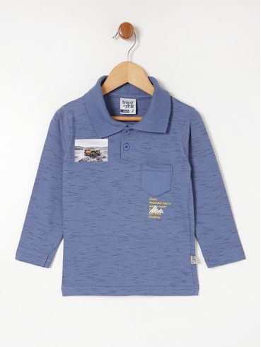 Polo Manga Longa Infantil Para Menino - Azul