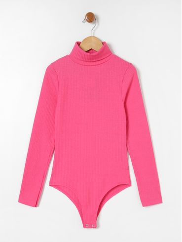 Body Manga Longa Vels Juvenil Para Menina - Rosa Pink