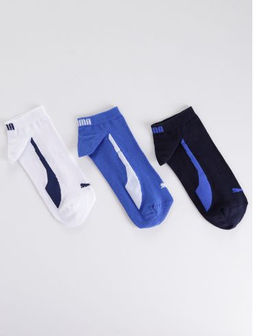 Kit com 03 Meias Cano Curto Puma Masculinas Azul/Branco/Marinho