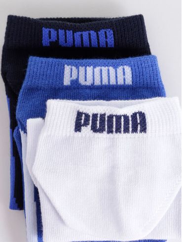 Kit com 03 Meias Cano Curto Puma Masculinas Azul/Branco/Marinho