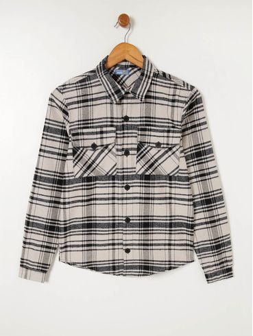 Camisa Manga Longa Flanela Vels Juvenil Para Menin Preto/Cinza