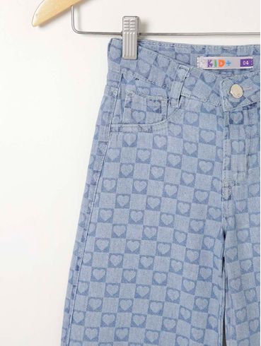 Calça Jeans Wide Leg Kid+ Infantil Para Menina - Azul