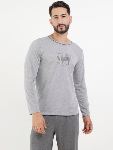 Pijama Longo Masculino Cinza