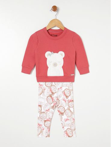 Conjunto Moletom Infantil Para Bebê - Rose