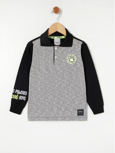 Polo Manga Longa Infantil Para Menino - Preto