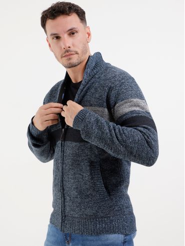 Cardigan Tricot Elétron Masculino Azul