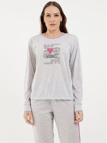 Pijama Longo Feminino Cinza