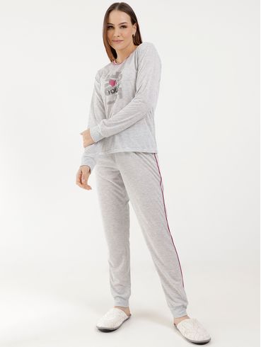 Pijama Longo Feminino Cinza