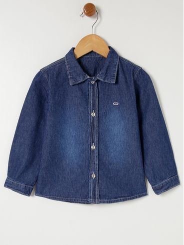 Camisa Jeans Infantil Para Menino - Azul