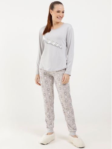 Pijama Longo Feminino Cinza