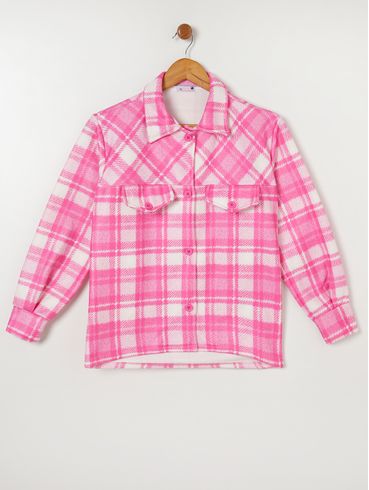 Camisa Manga Longa Xadrez Vels Juvenil Para Menina Rosa Pink