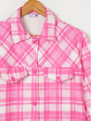 Camisa Manga Longa Xadrez Vels Juvenil Para Menina Rosa Pink