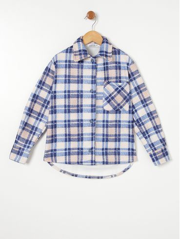 Camisa Manga Longa Xadrez Kid+ Infantil Para Menin Azul/Bege