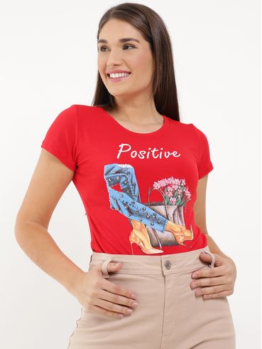 Blusa Manga Curta Feminina Vermelho