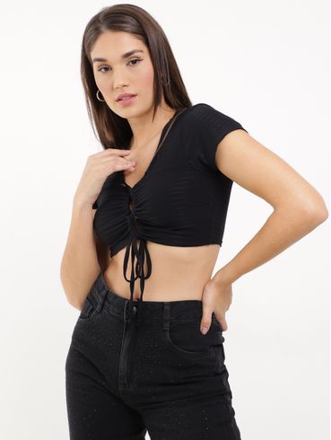 Top Cropped Autentique Feminino Preto