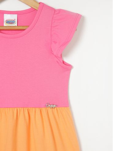 Vestido Tricolor Infantil Para Menina - Rosa